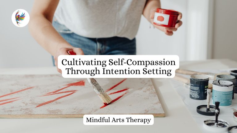 Woman painting red lines on a canvas for Cultivating Self-Compassion Through Intention Setting