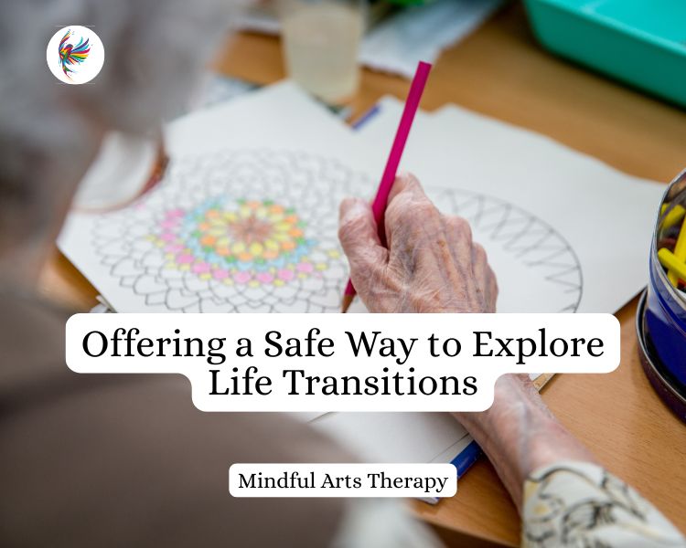 An older woman drawing a mandala -Offering a Safe Way to Explore Life Transitions
